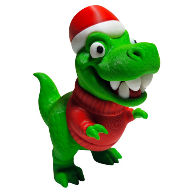 Dinozaurul T-Rex imbracat de Craciun