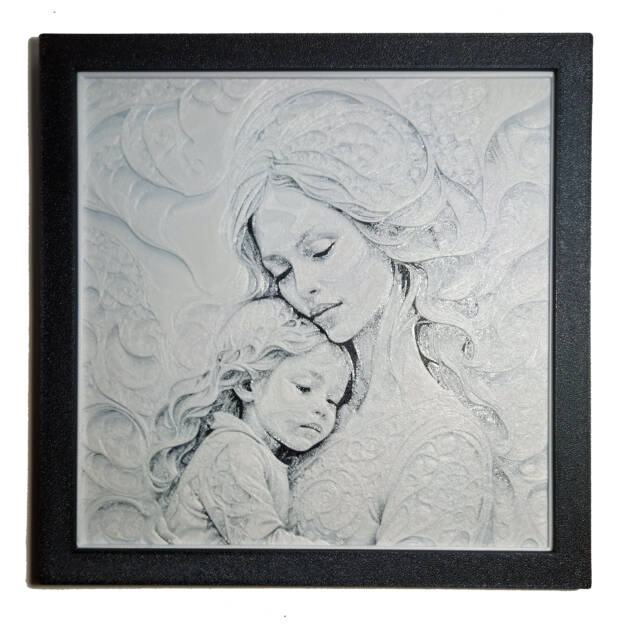Tablou arta 3D Hueforge - Mama cu Copilul, 20x20cm