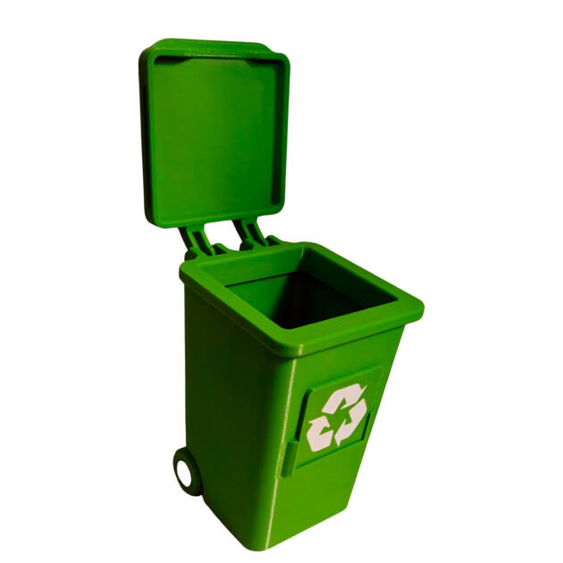 Suport de Birou pentru Pixuri si Creioane, Model Mini Tomberon cu capac si roti 9x15x12cm